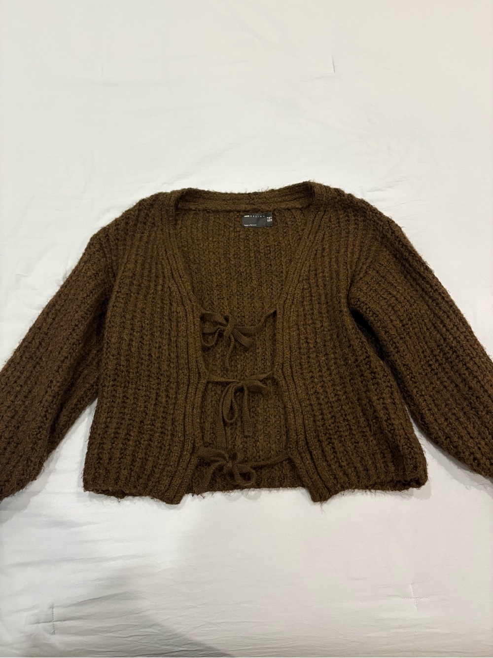 ASOS Tie-Front Chunky Knit Cardigan in Brown